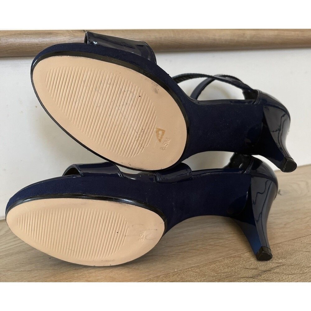 Marc New York Patent Leather Strappy Ankle Buckle Heeled Sandals 8.5M Navy Blue - Picture 6 of 10